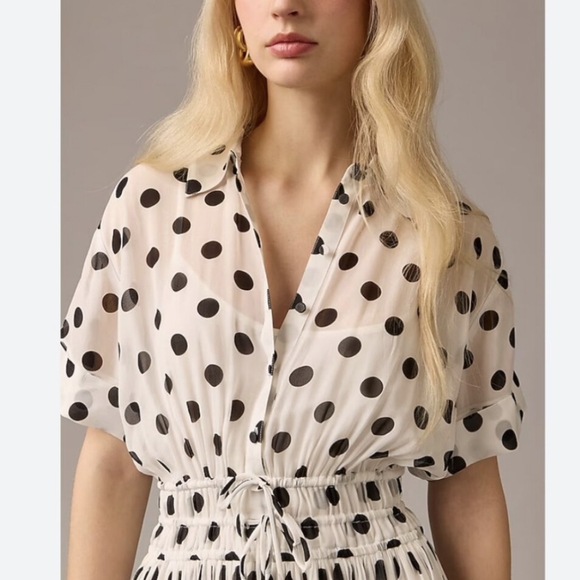 New J.Crew Elena Shirt Dress Shirtdress in Dot Chiffon 4 - Picture 3 of 6